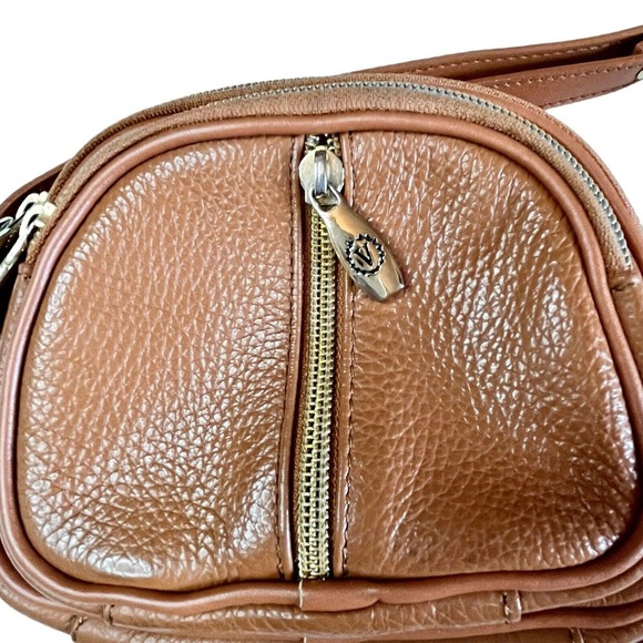Valentina Leather Triple Entry Crossbody Purse Bag Mad in Italy Camel Color - Picture 8 of 11